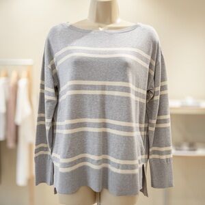 Banana Republic Gray & White Stripe Boatneck Cozy Sweater Size S